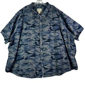 True Nation Blue Camo Sport Button up Short Sleeve Shirt 7XL Plus
